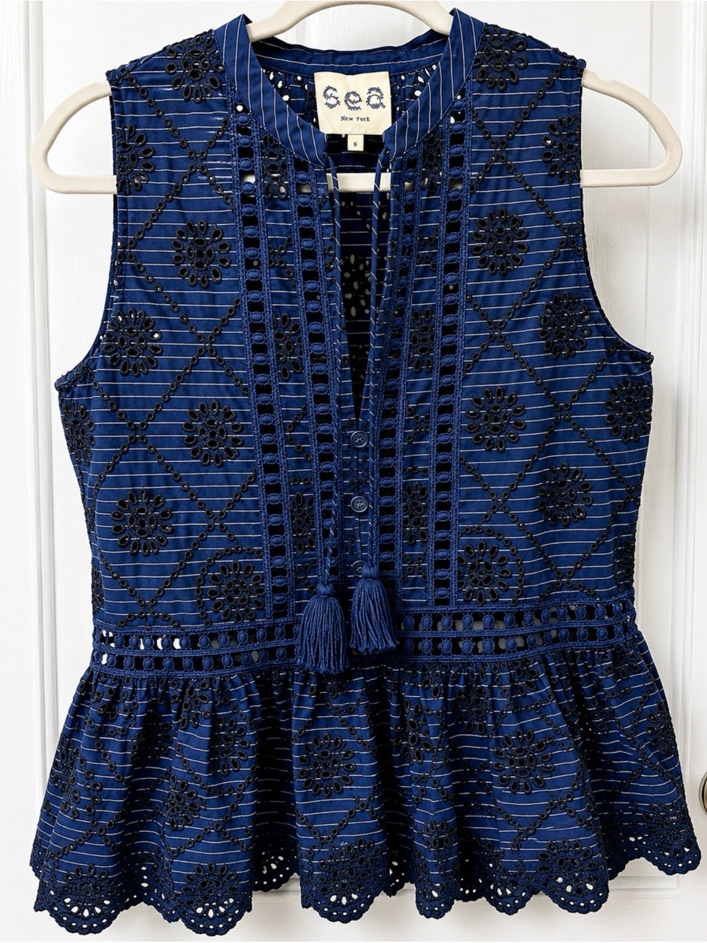 1. Sea New York Eyelet Peplum Blouse – Size 6